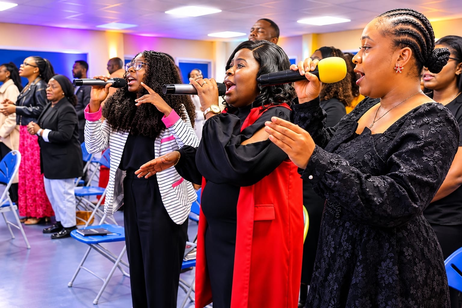 Worship team leading music